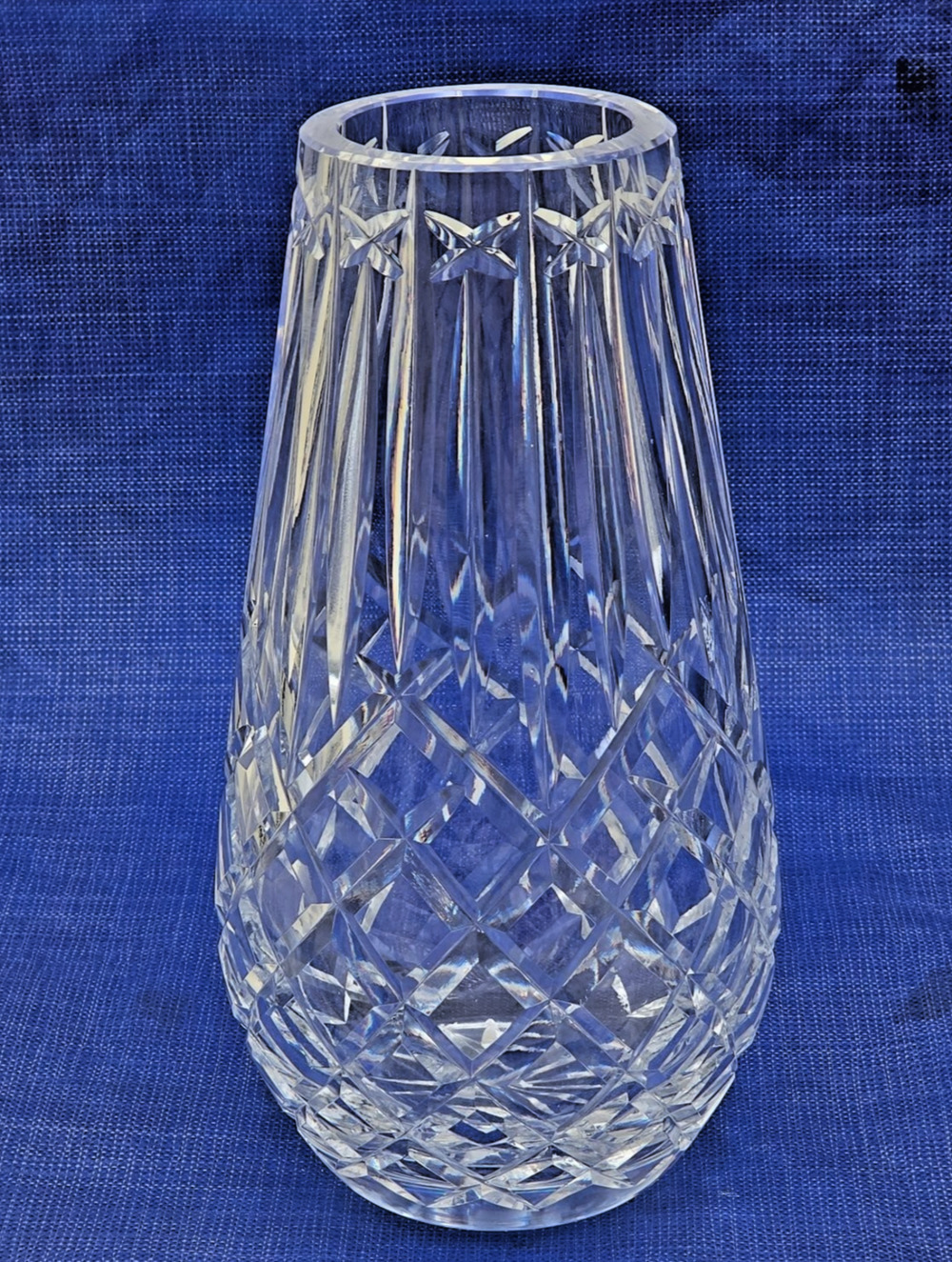 Vintage Waterford Cut Crystal Footed Vase Geometric Diamond Pattern 9" Clear